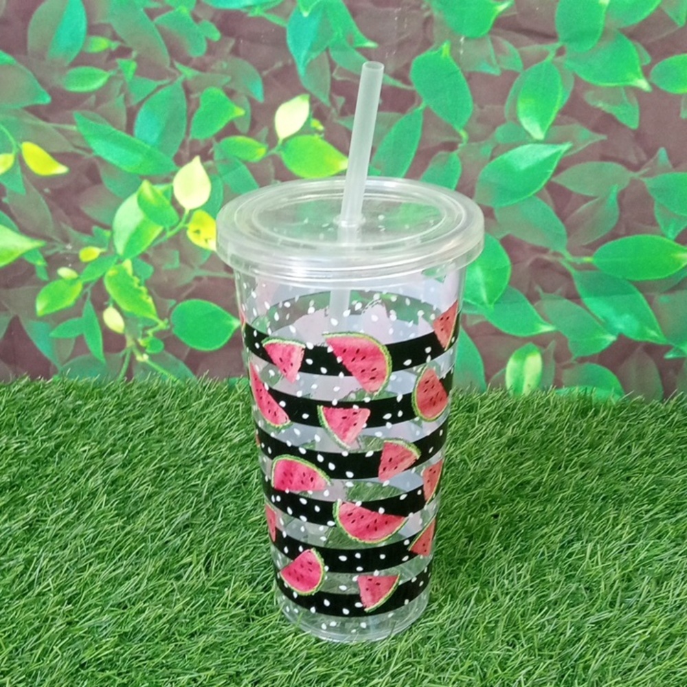 ⛱️ Watermelon Stripes Clear Tumbler